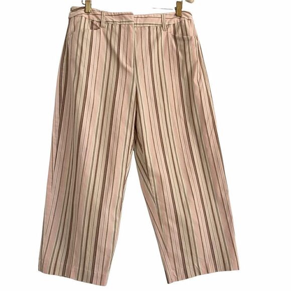 Talbots Striped Cropped Pants Pink Brown Stripes 8 - Picture 1 of 7